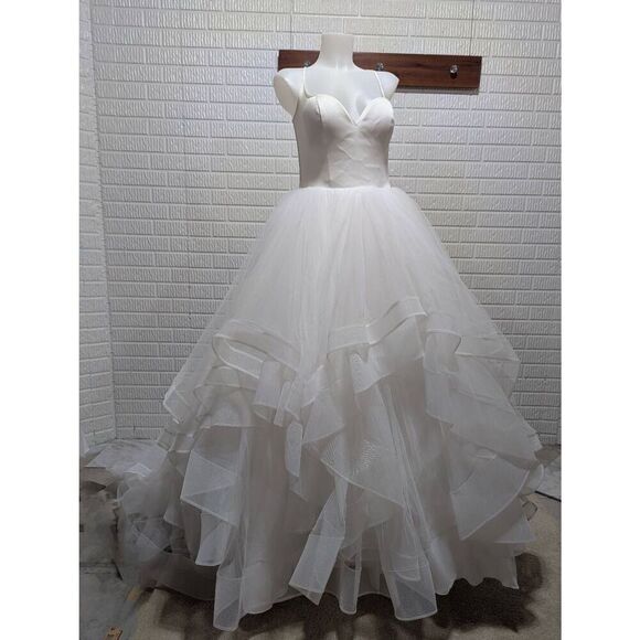 Calla Blanche L'Amour Ivory Satin Bodice White Layered Ethereal Skirt W/Train Si - Picture 1 of 11